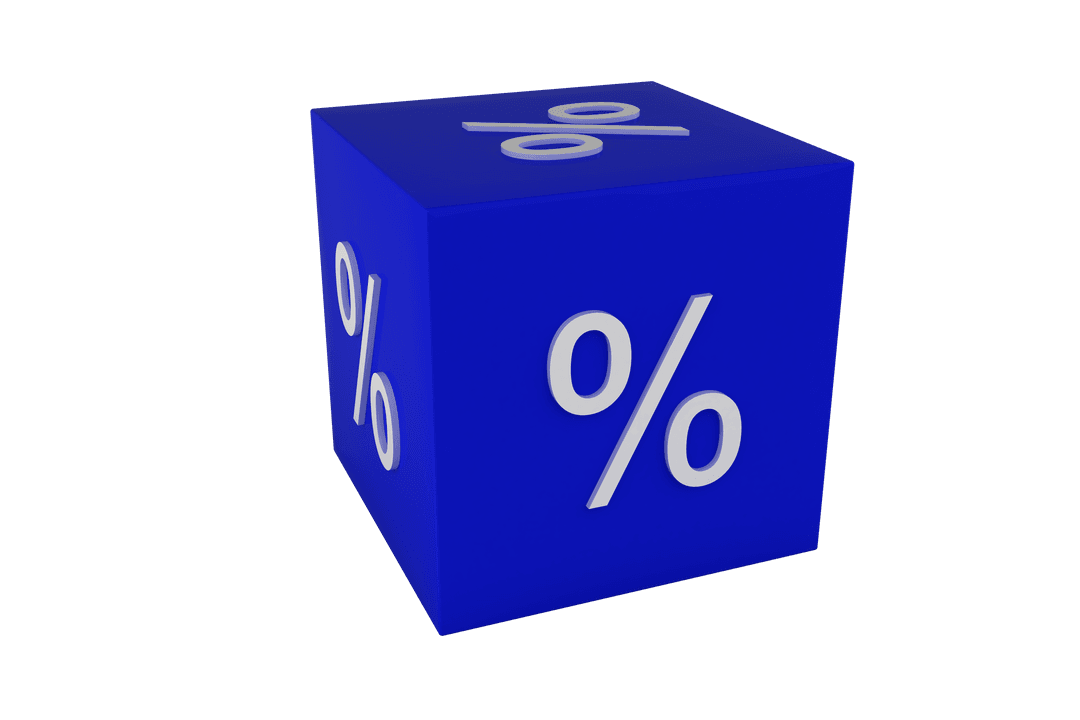Transparent Blue Block with Percent Symbol on Display