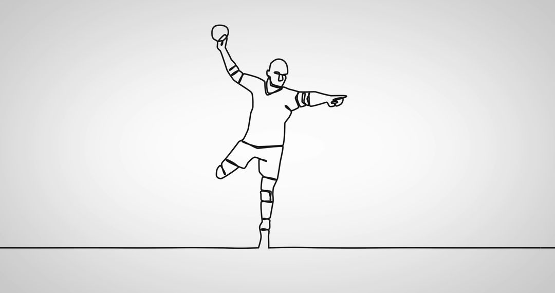 Minimalist Line Art of Male Handball Player in Dynamic Pose