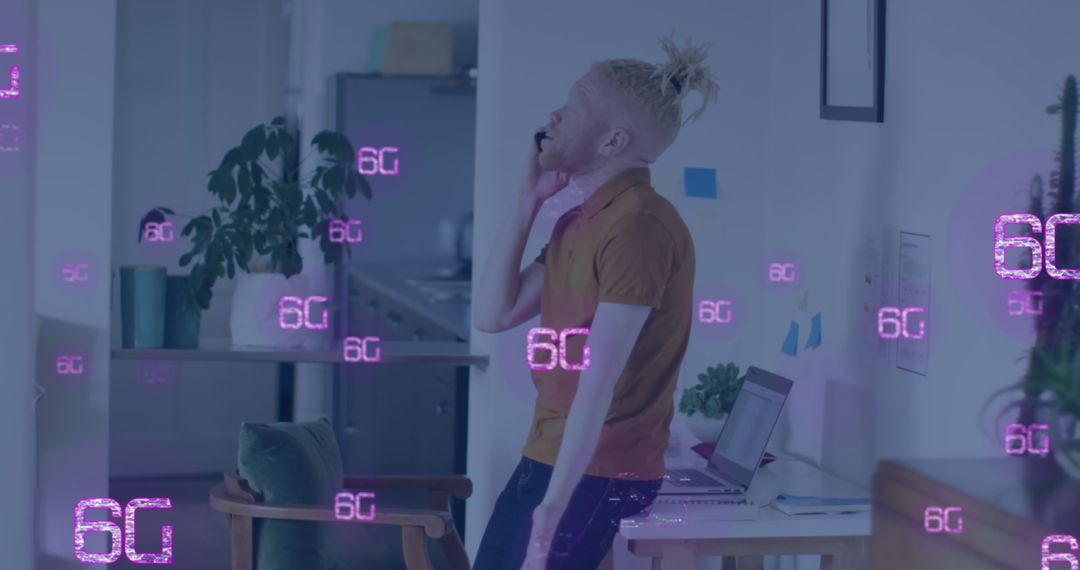 6G Technology with Professional Using Smartphone in Modern Office