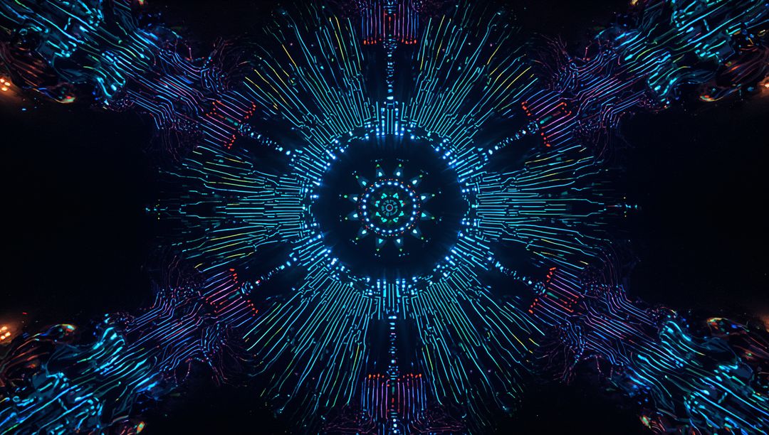Radiating Neon Circuit Mandala in Futuristic Virtual Realm