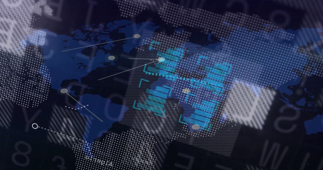 Futuristic Digital World Map with Virtual Interface and Network Nodes