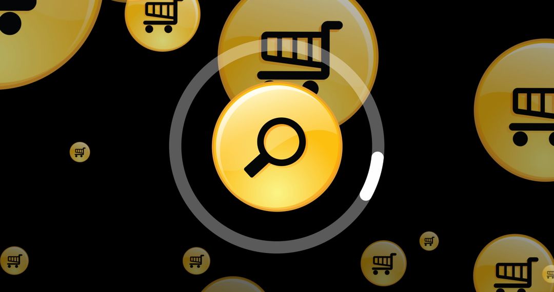 Falling Shopping Cart Icons with Search Symbol in Digital Space