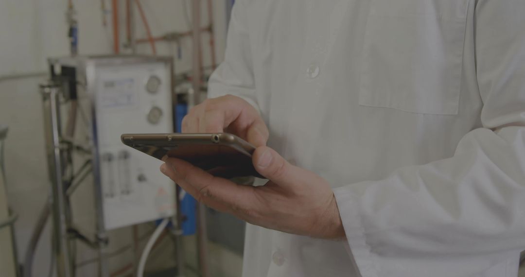 Lab Technician Using Tablet in Industrial Control Room