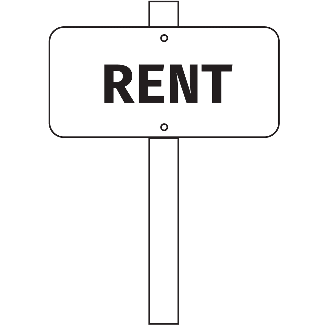 Transparent Signage with Rent Text Indicating Hire or Lease Information