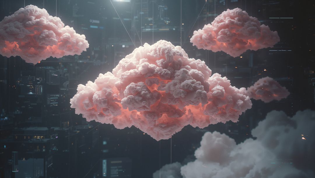 Glowing Cloud Cluster Over Futuristic Cityscape