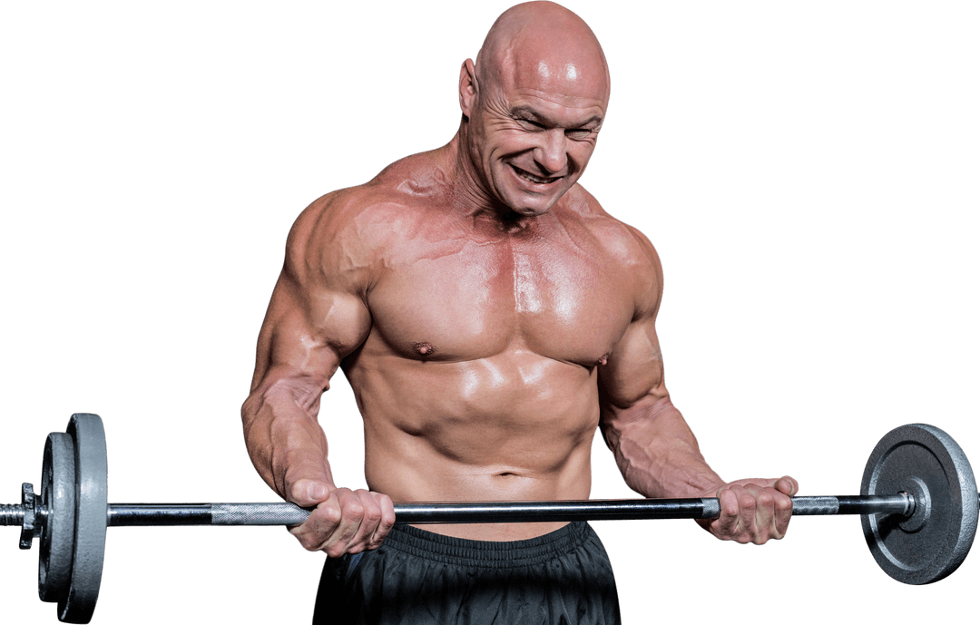 Strong Mature Man Lifting Weight Isolated Bodybuilding Transparent