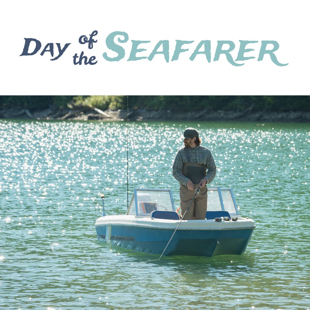 Man Fishing on Lake to Celebrate Day of the Seafarer Holiday