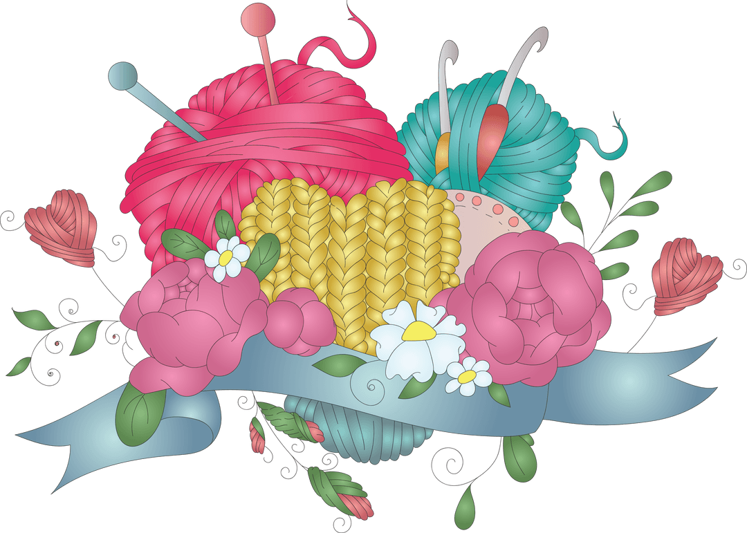 Transparent Floral Yarn Cluster with Knitting Elements