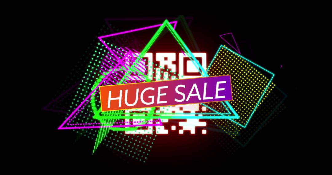 Vibrant Advertising Banner with QR Code and Neon Design Elements