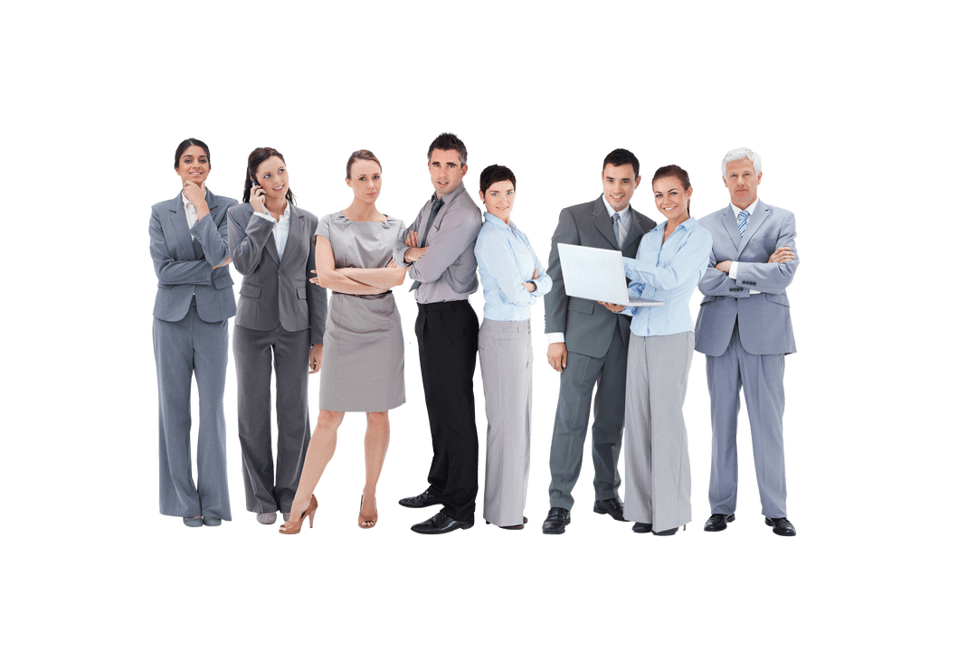 Transparent Background Group of Diverse Calm Business Professionals