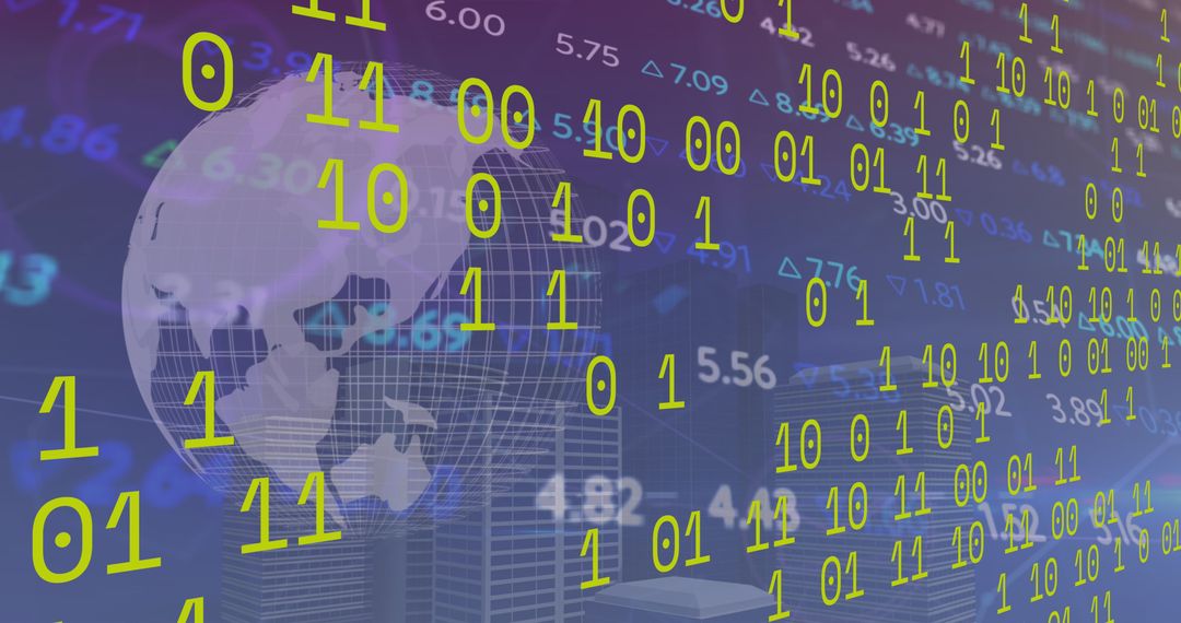 Binary Code and Digital Data Over Globe