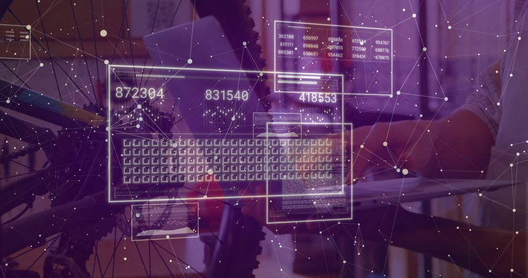 Engineer Analyzing Digital Interface with Bicycle in Innovative Workspace