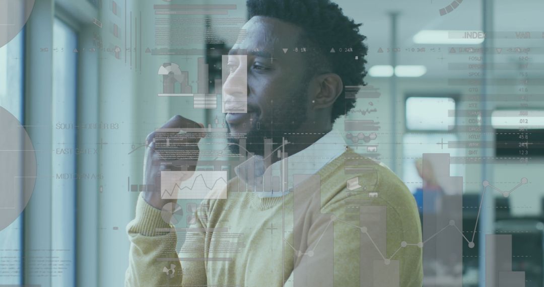 Pensive Businessman Analyzing Digital Financial Data in Office