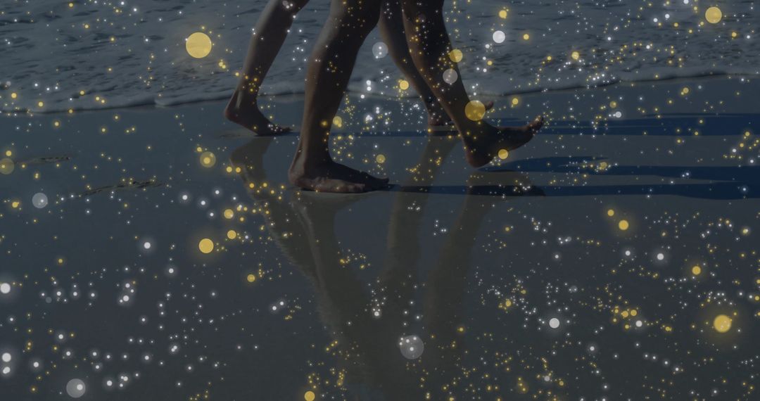 Romantic Beach Walk with Magical Sparkles and Reflections