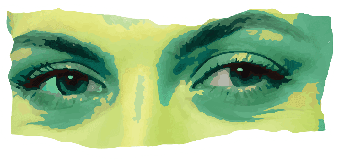 Expressive Abstract Eyes in Green-Yellow Tones with Transparent Background