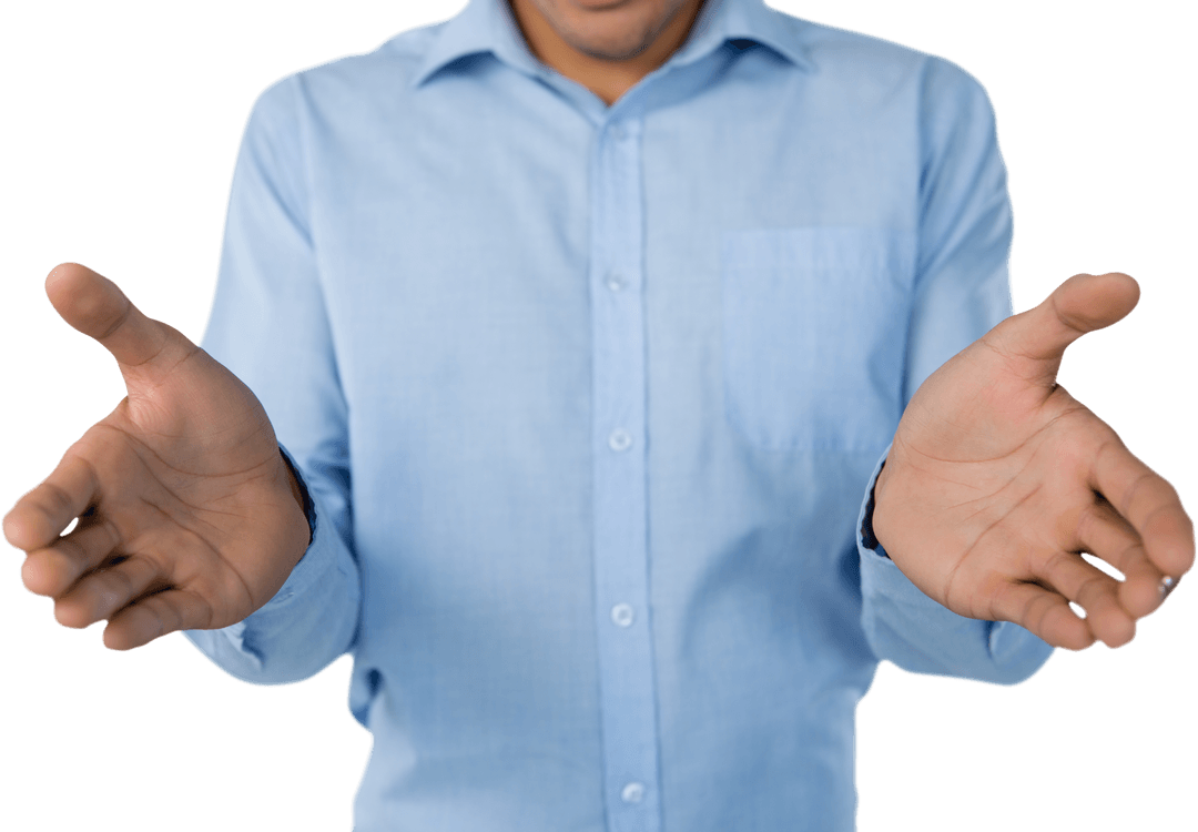 Transparent Businessman Holding Unseen Object Gesture Mid Section
