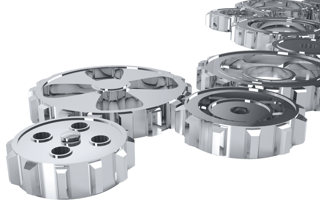 Silver Cogs on Transparent Background for Industry Concepts