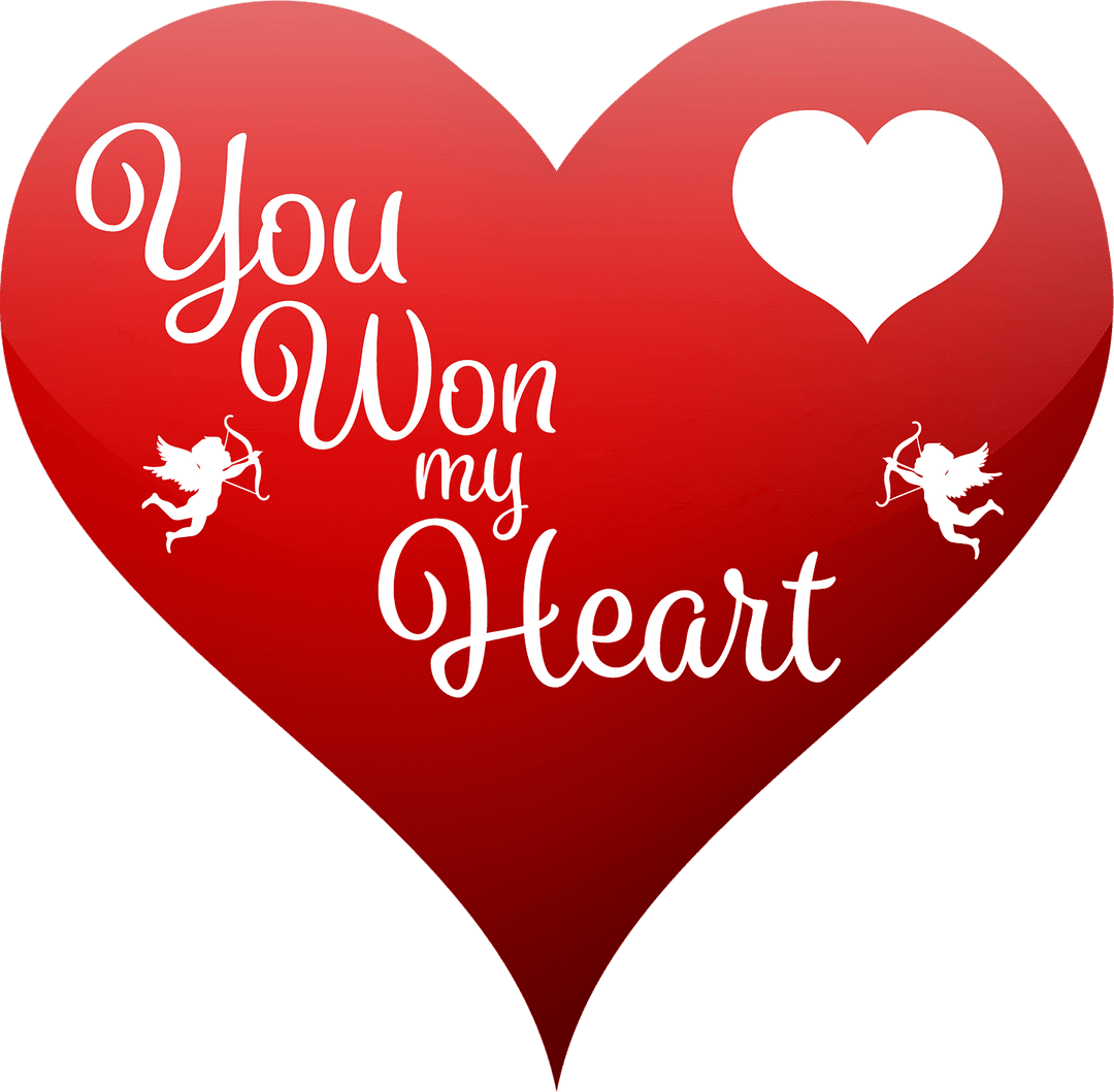 Romantic Red Heart with Cupids on Transparent Background