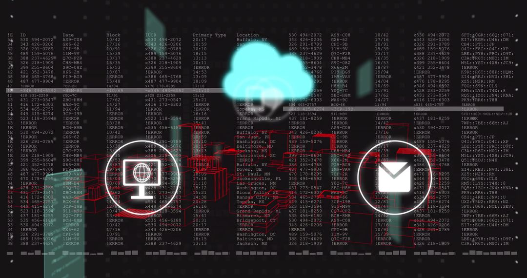 Cybersecurity Network Interface with Cloud Icon and Data Blocks