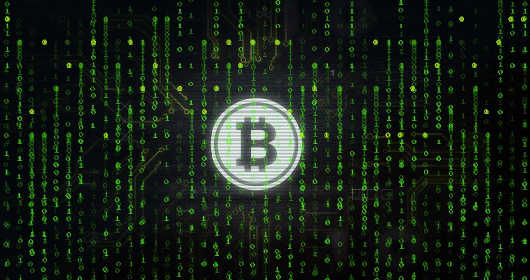 Cryptocurrency Symbol Amidst Digital Binary Code