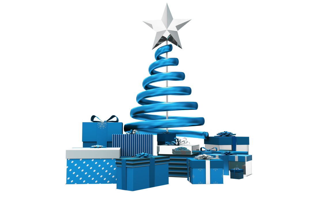 Transparent Blue and Silver Christmas Spiral Tree with Gifts - Download Free Stock Images Pikwizard.com