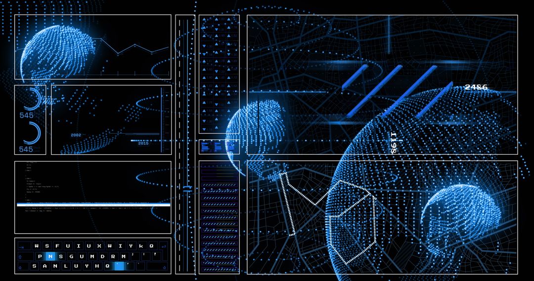 Futuristic Digital Interface with Data Analytics and Globe Imagery