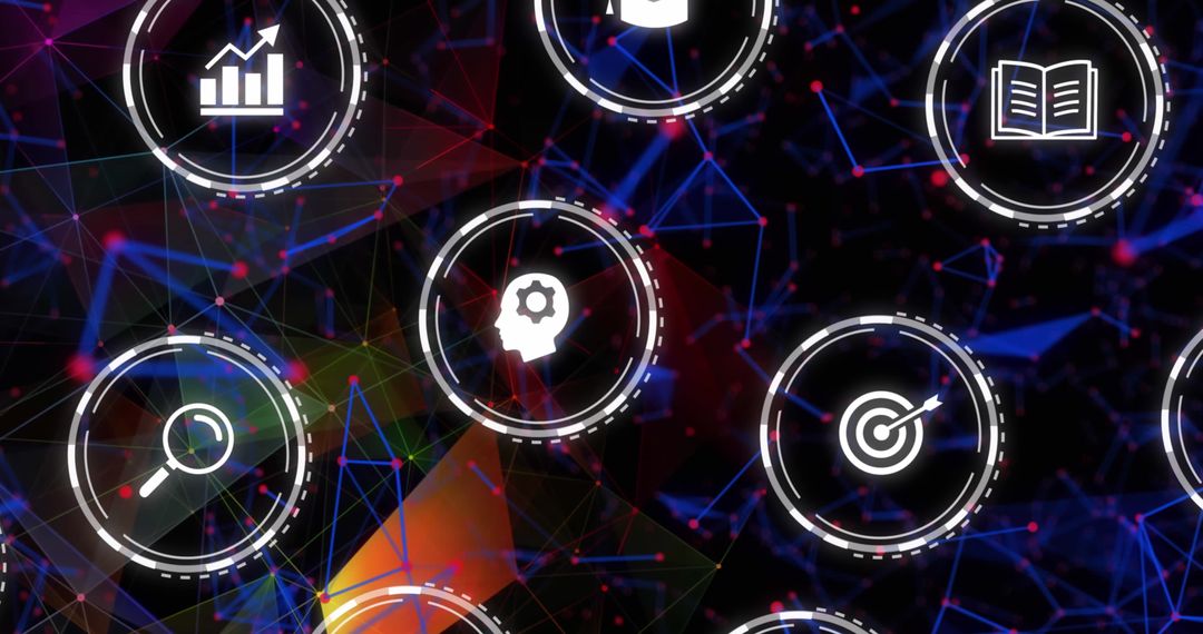 Futuristic Education Icons on Abstract Technology Background