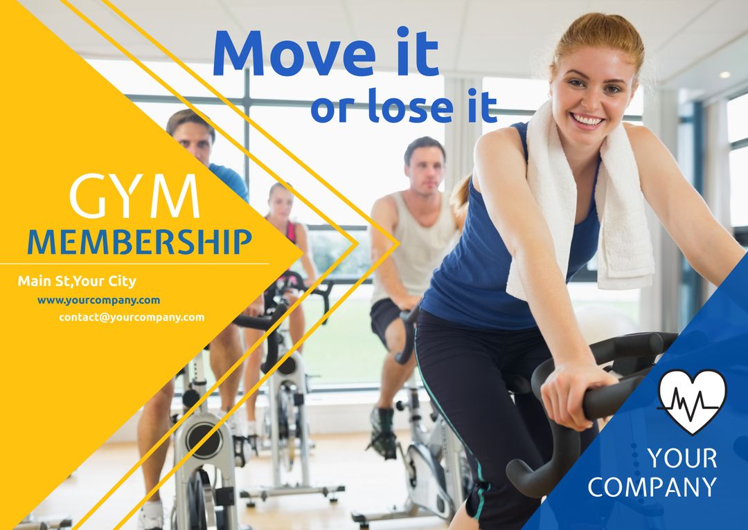 Woman Cycling in Gym with Inspiring Slogan for Health Promotion