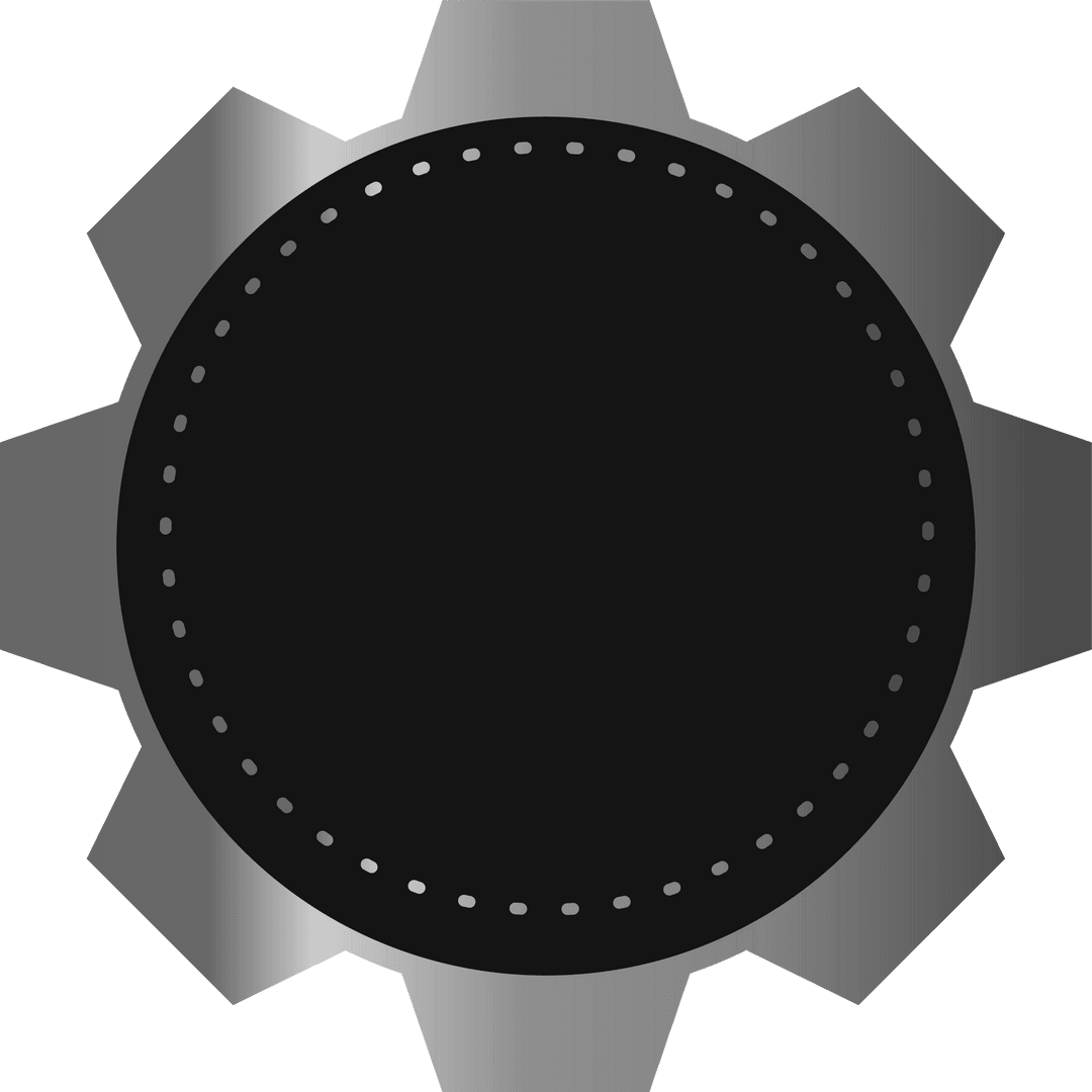 Silver Gear Behind Black Disk on Transparent Background