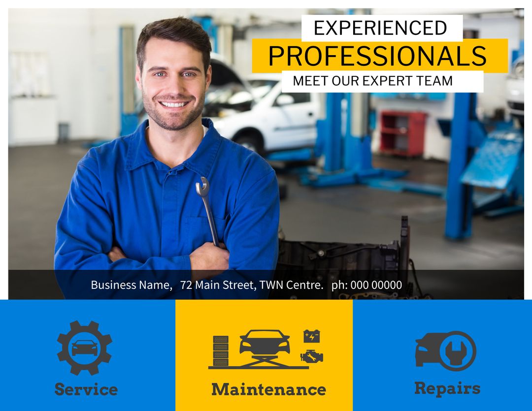 Confident Mechanic in Modern Auto Repair Garage