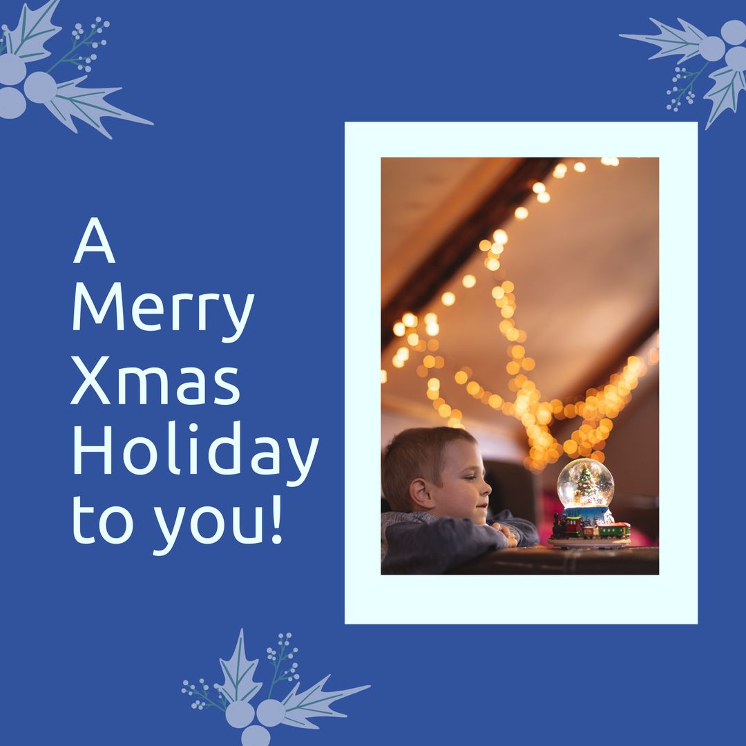 Joyful Christmas Card with Boy and Snow Globe