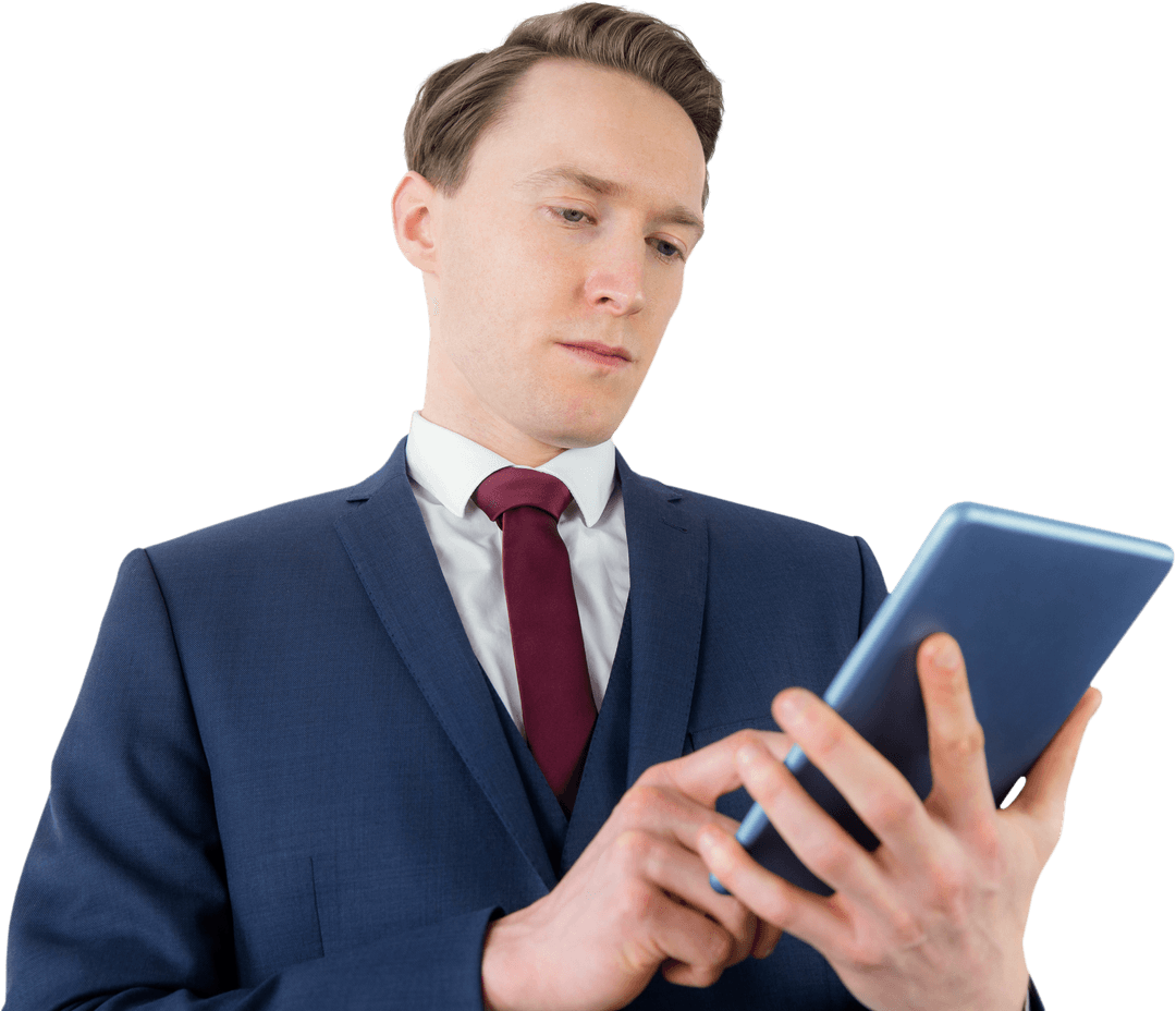 Transparent Businessman Focusing on Using Smartphone Technology