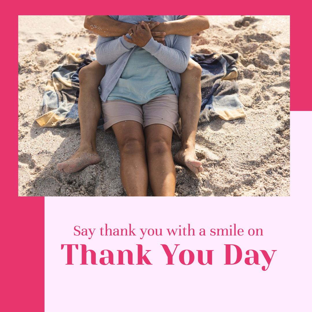 Senior Couple Embracing on Beach for Thank You Day