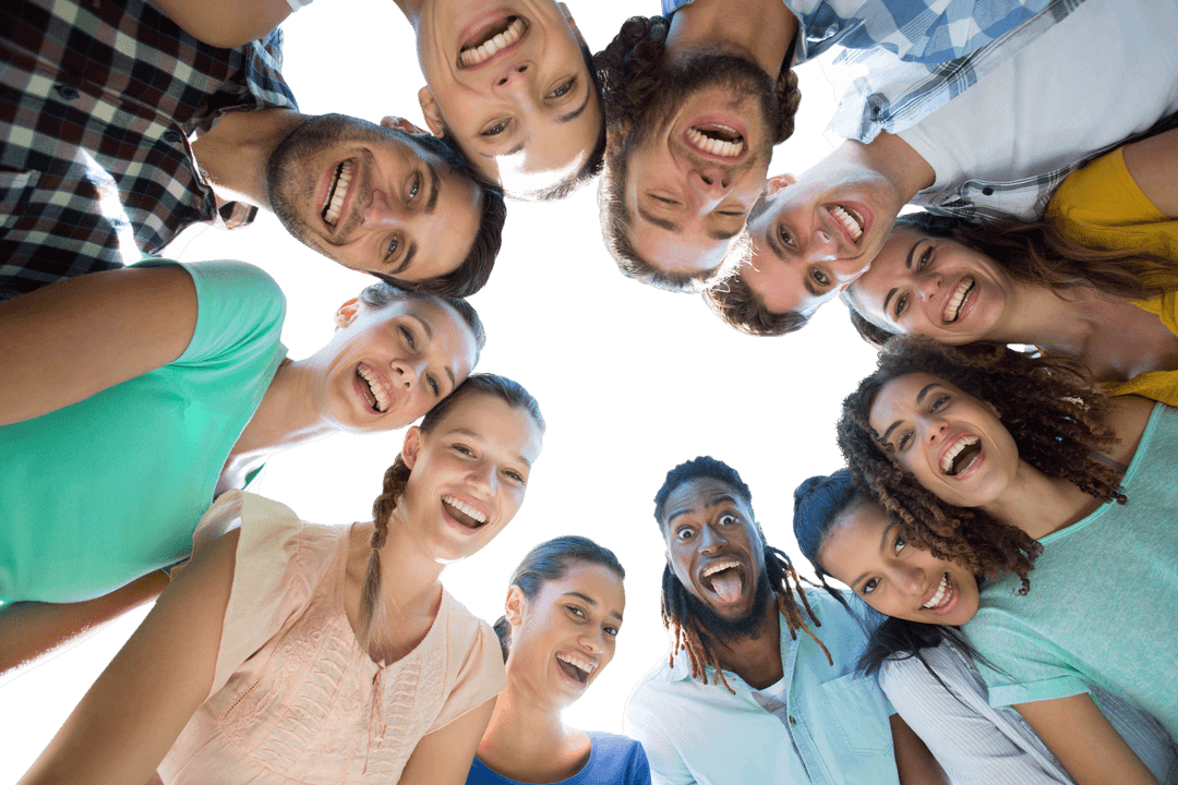 Diverse Group of Friends Enjoying Sunny Day, Transparent Background