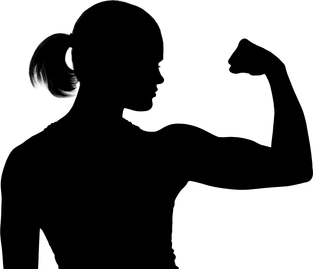 Woman Flexing Biceps in Sporty Silhouette with Transparent Effect