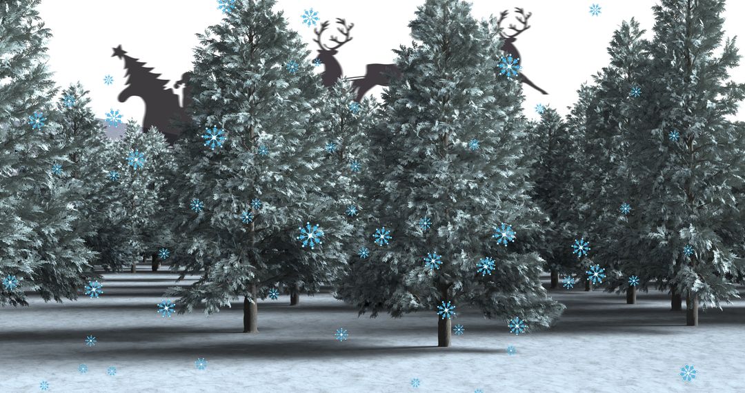 Winter Wonderland with Snow Lined Trees and Santa's Silhouette