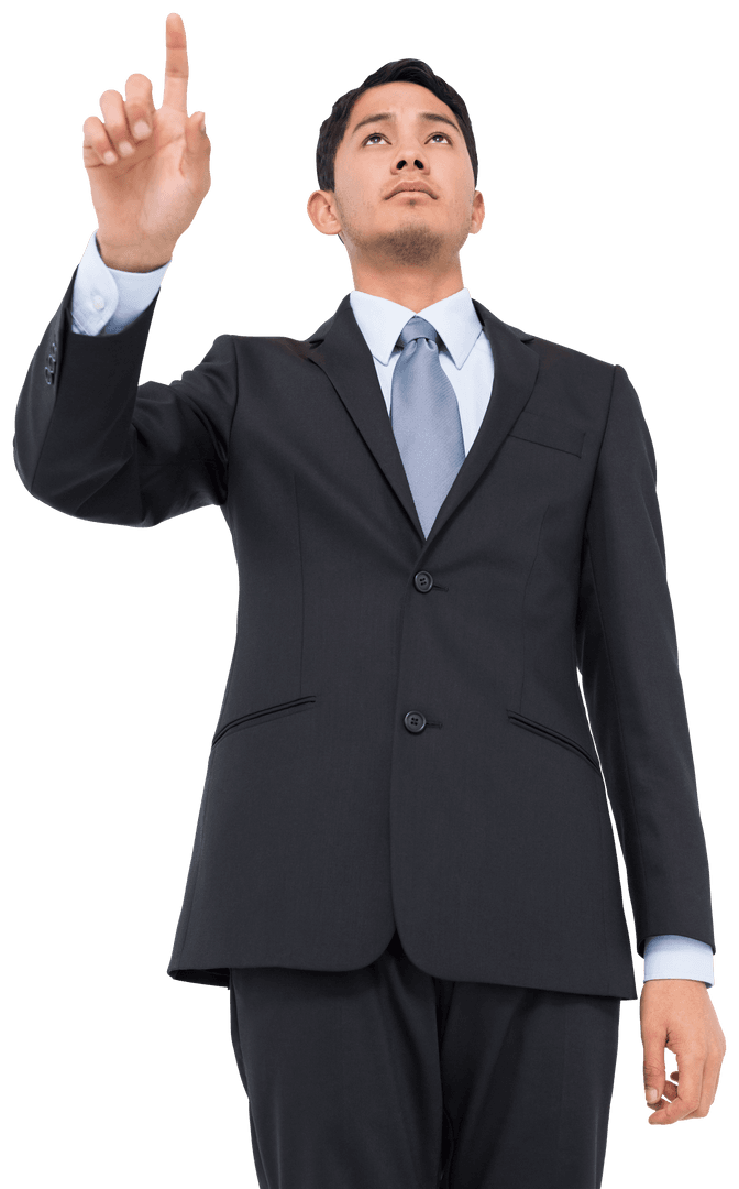 Focused Business Professional Pointing on Transparent Background