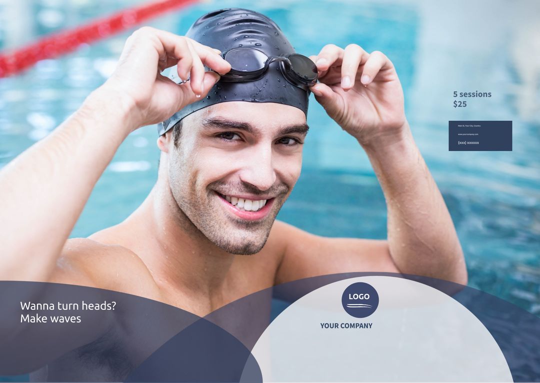 Smiling Swimmer Adjusting Goggles Promoting Fitness and Vitality - Download Free Stock Templates Pikwizard.com