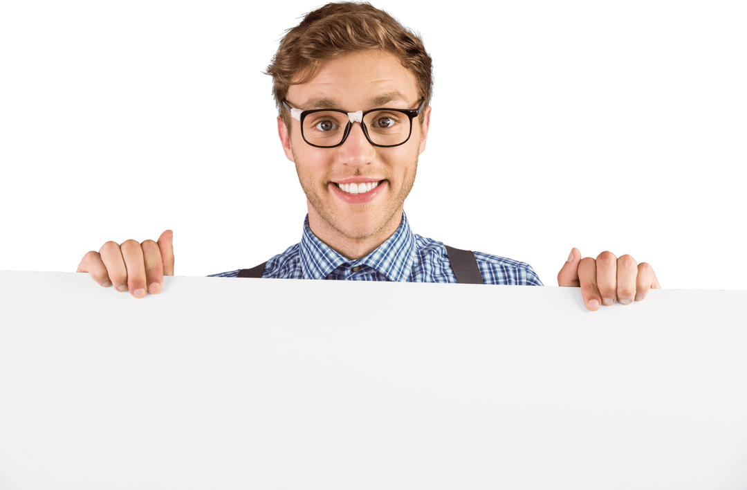 Transparent Hipster Professional Holding Blank Sign