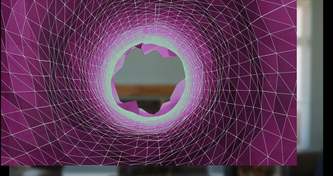 Futuristic Digital Tunnel Interface Over Empty Interior