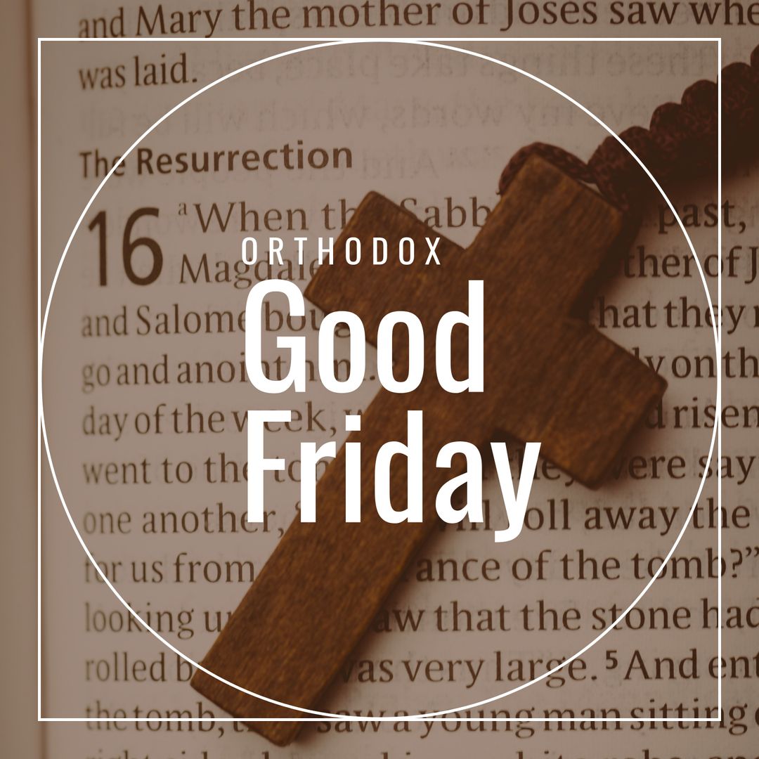 Orthodox Good Friday Concept with Bible and Wooden Cross