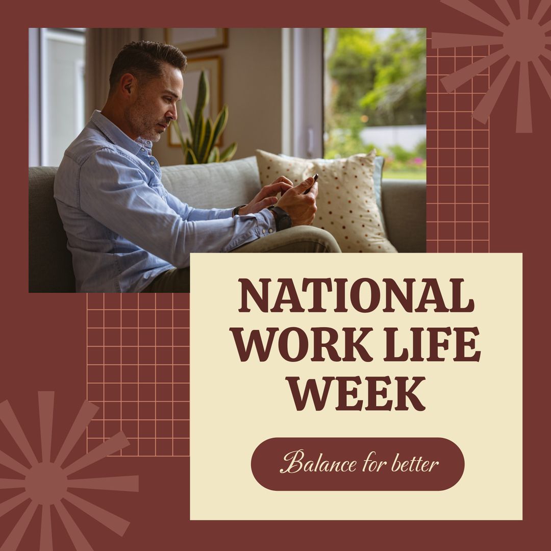 National Work Life Week with Man Using Smartphone at Home