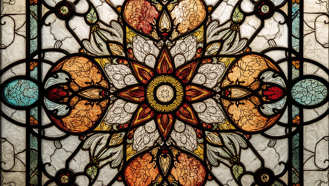 Intricate Stained Glass Panel with Art Nouveau Design