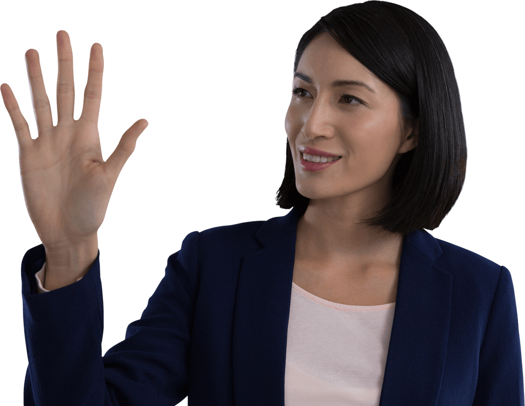 Businesswoman Engaging with Transparent Touchscreen Interface