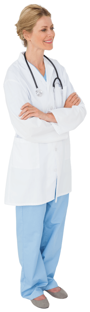 Smiling Blonde Doctor with Arms Crossed Transparent Background