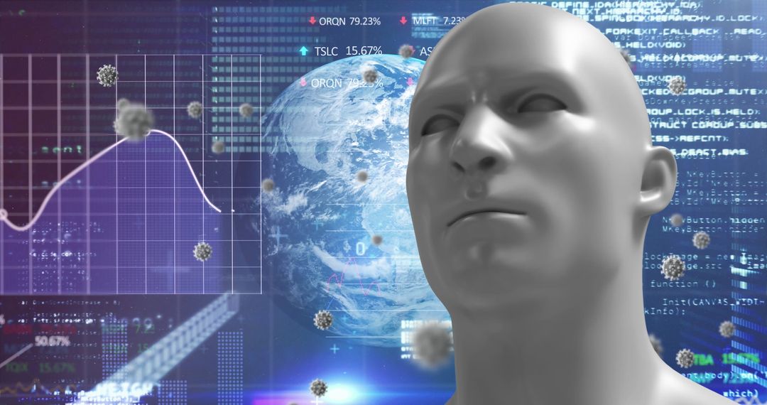 Futuristic Digital Human Head with Global Pandemic Theme