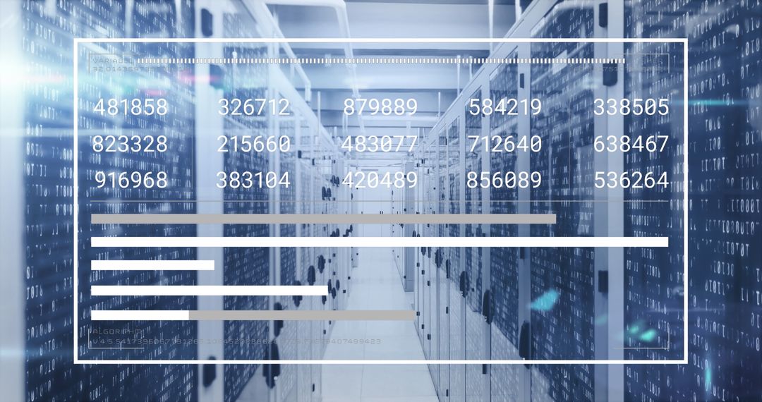 Futuristic Data Processing Center with Overlay Charts