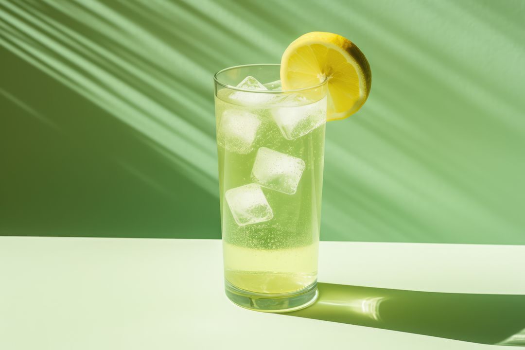 Refreshing Lemonade in Glass with Ice Cubes and Lemon Slice - Free Images, Stock Photos and Pictures on Pikwizard.com