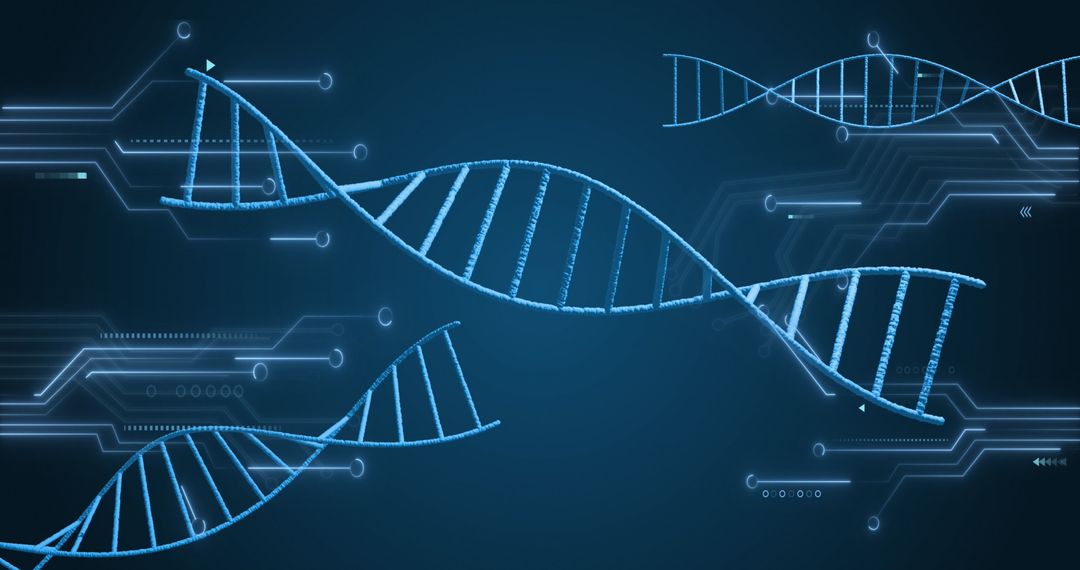 DNA Helix and Microprocessor Connections on Blue Background