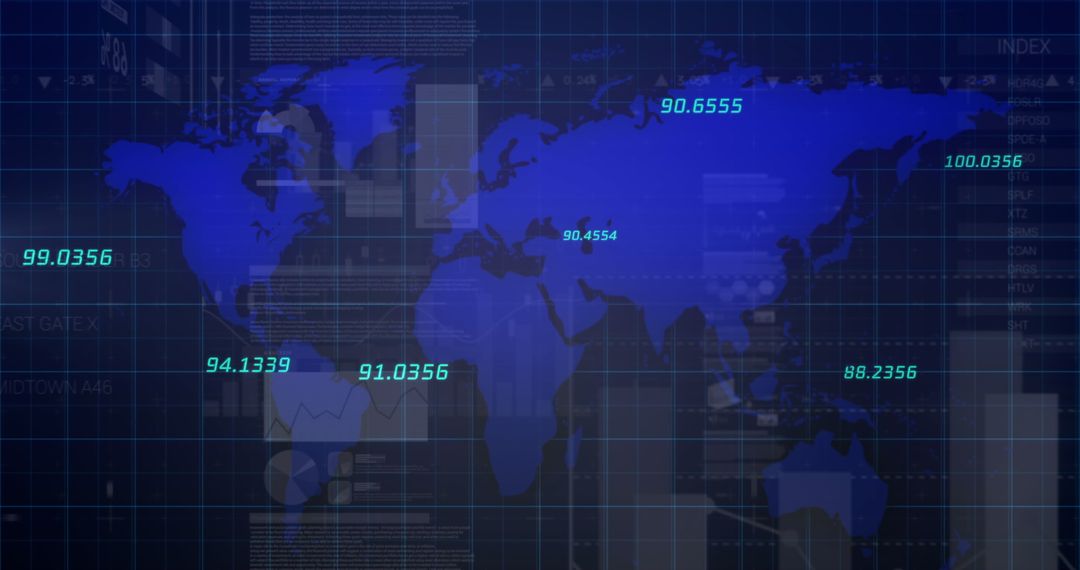 Global Financial Data on Digital World Map Interface